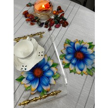 Minoza Mavi Gazania Tasarımlı 3D Digital Baskılı Lazer Kesim Kokteyl & Kahve Sunum Peçetesi 6 Adet