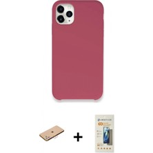 Marsilyan™- iPhone 11 Pro Max Kılıf Zirve Modern Özel Seri - Siyah 6d Mat Seramik Hayalet Nano Ekran Koruyucu + Pembe Renkli Kamera Lens Koruma Cam