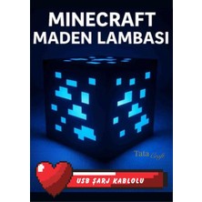 Özgürce Minecraft Temalı Maden Cevheri LED Lamba, USB Kablolu, Mavi Işıkli Dekorasyon