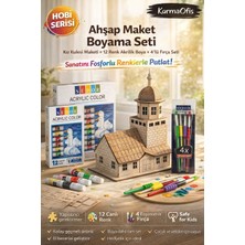 Özgürce Ahşap Maket Boyama Seti Kız Kulesi, 12 Renk Akrilik ve Fırça Seti