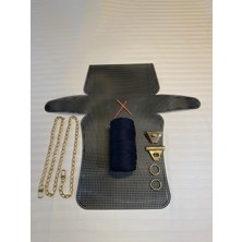 Orta Boy Plastik Kanvas Polyester Makrome Ipli Çanta Yapım Kiti Gold Renk Aksesuarlı Tam Set