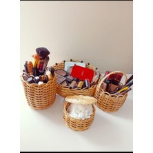 Özgürce Şık ve Kullanışlı Hasır Bambu Rattan Makyaj Organizeri