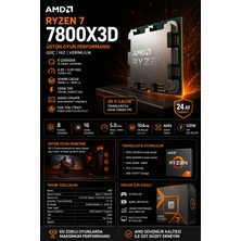 Kaia Life Amd Ryzen 7 7800X3D 8 Core, 4,20-5.00GHZ, 104MB Cache, 120W,  Am5 Soket, Tray, (Dahili Grafik Var, Fan Yok)