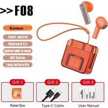 Muratech Karler Bass F08 Dijital Şarj Göstergeli Tws Bluetooth Kulaklık - Kırmızı