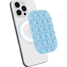WANNA PROTECT Magsafe Manyetik Özellikli Vakumlu Telefon Tutucu, Cep Telefonu Için Silikon Kaymaz Vantuz Tutucu Açık Mavi