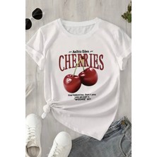 Nıgrum Pargus Özel Seri Cherries Baskılı %100 Pamuk Oversize Yeni Trend Kız Çocuk T-Shirt