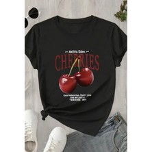 Nıgrum Pargus Özel Seri Cherries Baskılı %100 Pamuk Oversize Yeni Trend Kız Çocuk T-Shirt