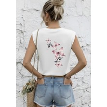 Nıgrum Pargus Kelebekler Sırt Baskılı %100 Pamuk Kolsuz  Yeni Tasarım Kadın Crop T-Shirt