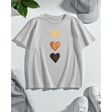 Nıgrum Pargus Bisiklet Yaka Üç Renkli Kalp Baskılı Yeni Stil Kız Çocuk T-Shirt