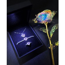 Sepetten Eve Kalpli Yüzük Bileklik ve Kolye Seti 3 Lü Çelik Işıklı Kutuda Anneler Günü İçin Şık Hediye