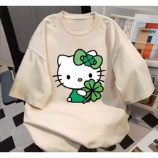 Nıgrum Pargus Yeşil Yoncalı Hello Kitty Baskılı Yeni Seri Kız Çocuk T-Shirt