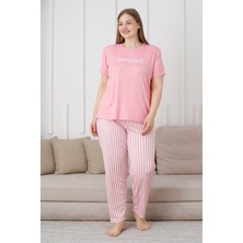 Wordex Mrn 3503 Çizgili Pijamalı Kısa Kollu Büyük Beden Pegasus Kumaş Kadın Pijama Takımı