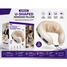 Azurtech AMG32 Boyun & Omuz Masaj Yastığı – Isıtmalı (Sıcak Kompres), 2000MAH Şarjlı U-Shape Masaj Aleti