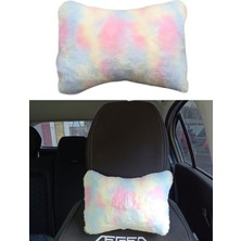 Elif Asya Ceyiz Tekstil Yumuşak Peluşlu Ortopedik Araba Seyahat Boyun Yastığı Tekli Gökkuşağı