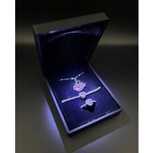 Sepetten Eve Işıklı Set Kutusunda Gerçek Çelik Kuğu Kolye Kalpli Yüzük Bileklik Sevgiliye Hediye