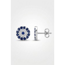 Parmas Design Nazar Işlemeli 925 Ayar Gümüş Yuvarlak Minimal Kadın Küpe 01688