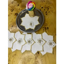 Minoza 6 Adet Çiçek Broşlu Yıldız Model Nakışlı Kokteyl / Kahve Yanı Sunum Peçetesi