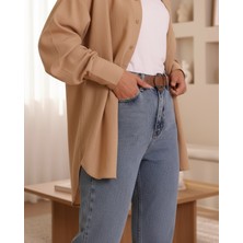 Moda Morfo Kemerli Kot Pantolon -Açık Mavi