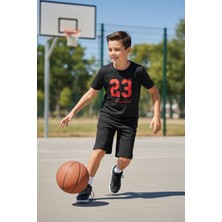 Evavi Erkek Çocuk Siyah 23 Basketbol Baskılı Kısa Kollu Bluz ve Şort Takımı