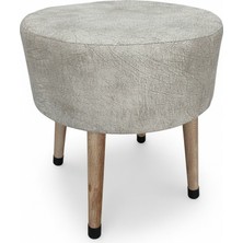 Ustaagac Masif Ahşap Ayaklı Modern Puf – Bej Kumaş Yuvarlak Tabure | 38X40 Cm, Çok Amaçlı Kullanım