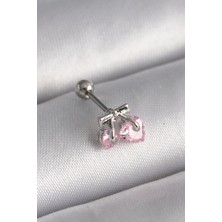 Yıldız Ticaret Mey Ithalat® 316L Çelik Gümüş Renk Pembe Zirkon Taşlı Kalp Tragus Piercing