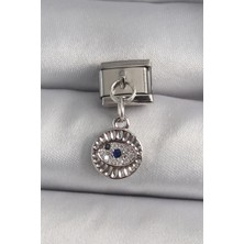 Yıldız Ticaret Mey Ithalat® 316L Çelik Gümüş Renk Sallantı Zirkon Taşlı Göz Model Nomination Charm