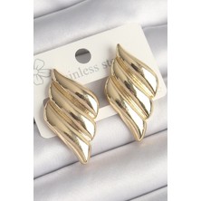 Yıldız Ticaret Mey Ithalat® Pirinç Gold Renk 3 Sıralı Dalgalı Model Kadın Küpe