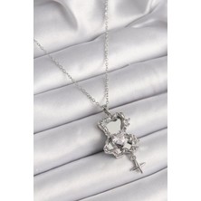 Yıldız Ticaret Mey Ithalat® 316L Çelik Gümüş Renk Ayna Ayıcık Model Zirkon Taşlı Kalp Detay Kadın Kolye