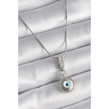 Yıldız Ticaret Mey Ithalat® 316L Çelik Gümüş Renk Zirkon Taşlı Nazar Boncuk Model Kadın Kolye