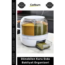 Carlburn Özel Üretim 360 Derece 6 Bölmeli Hava Geçirmez Erzak Dönebilen Kuru Gıda Bakliyat Organizeri