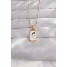 Yıldız Ticaret Mey Ithalat® 316L Çelik Gold Renk Beyaz Mineli Tarot Kolye