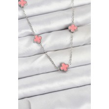 Yıldız Ticaret Mey Ithalat® 316L Çelik Zincir Gümüş Renk Pembe Baby Boy Yonca Kadın Kolye