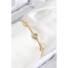 Yıldız Ticaret Mey Ithalat® Pirinç Zirkon Taşlı Daire Model Gold Renk Asansörlü Kadın Bileklik