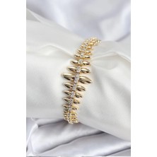 Yıldız Ticaret Mey Ithalat® Pirinç Vıp Seri Gold Renk Sıralı Damla Model Kadın Bileklik