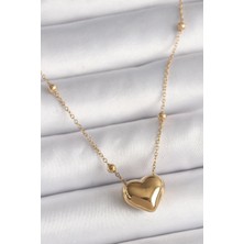 Yıldız Ticaret Mey Ithalat® 316L Çelik Gold Renk Topçuk Detaylı Zincir Kalp Model Kadın Kolye