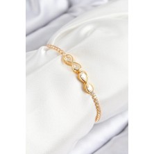 Yıldız Ticaret Mey Ithalat® Pirinç Zirkon Taşlı Sonsuzluk Model Gold Renk Asansörlü Kadın Bileklik