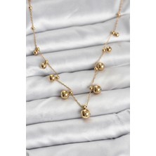 Yıldız Ticaret Mey Ithalat® 316L Çelik Zincir Gold Renk Topçuklu Kolye