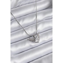 Yıldız Ticaret Mey Ithalat® 316L Çelik Gümüş Renk Zirkon Taşlı Boynuz Model Kadın Kolye