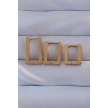 Yıldız Ticaret Mey Ithalat® 316L Çelik Gold Renk Dikdörtgen Küpe Seti