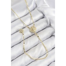 Yıldız Ticaret Mey Ithalat® Pirinç Zirkon Taşlı Ezme Zincirli Madalyon Model Gold Renk Y Kolye
