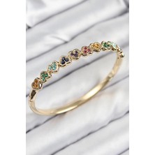 Yıldız Ticaret Mey Ithalat® Pirinç Renkli Zirkon Taşlı Sıralı Kalp Model Gold Renk Kadın Kelepçe