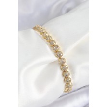 Yıldız Ticaret Mey Ithalat® Pirinç Zirkon Taşlı Yarım Topcuk Model Gold Renk Vıp Seri Kadın Bileklik