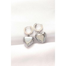 Yıldız Ticaret Mey Ithalat® 316L Çelik Gümüş Renk Bombeli Kalp Tasarımlı Küpe