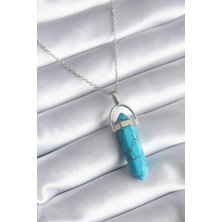 Yıldız Ticaret Mey Ithalat® 316L Çelik Gümüş Renk Mavi Taşlı Model Kadın Kolye