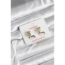 Yıldız Ticaret Mey Ithalat® 14K Gold Renk Kaplama Yarım Halka Zirkon Taşlı cm Kadın Küpe