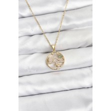 Yıldız Ticaret Mey Ithalat® 316L Çelik Zincir Gold Renk Şans Kolyesi Model Zirkon Taşlı Kadın Kolye