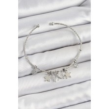 Yıldız Ticaret Mey Ithalat® Pirinç Zirkon Taşlı Kelebek ve Yıldız Model Gümüş Renk Charm Bileklik
