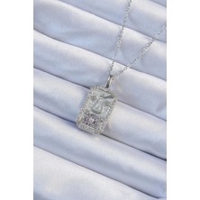 Yıldız Ticaret Mey Ithalat® 316L Çelik Zincir Gümüş Renk Lila Zirkon Taşlı Tarot Kolye