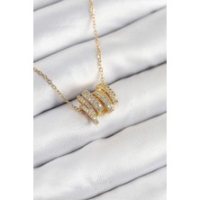 Yıldız Ticaret Mey Ithalat® 316L Çelik Zirkon Taşlı Sarmal Model Gold Renk Kadın Kolye