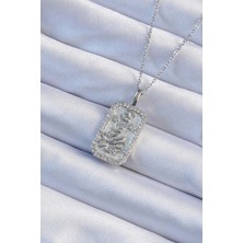 Yıldız Ticaret Mey Ithalat® 316L Çelik Zincir Gümüş Renk Zirkon Taşlı Çerçeveli Tarot Kolye